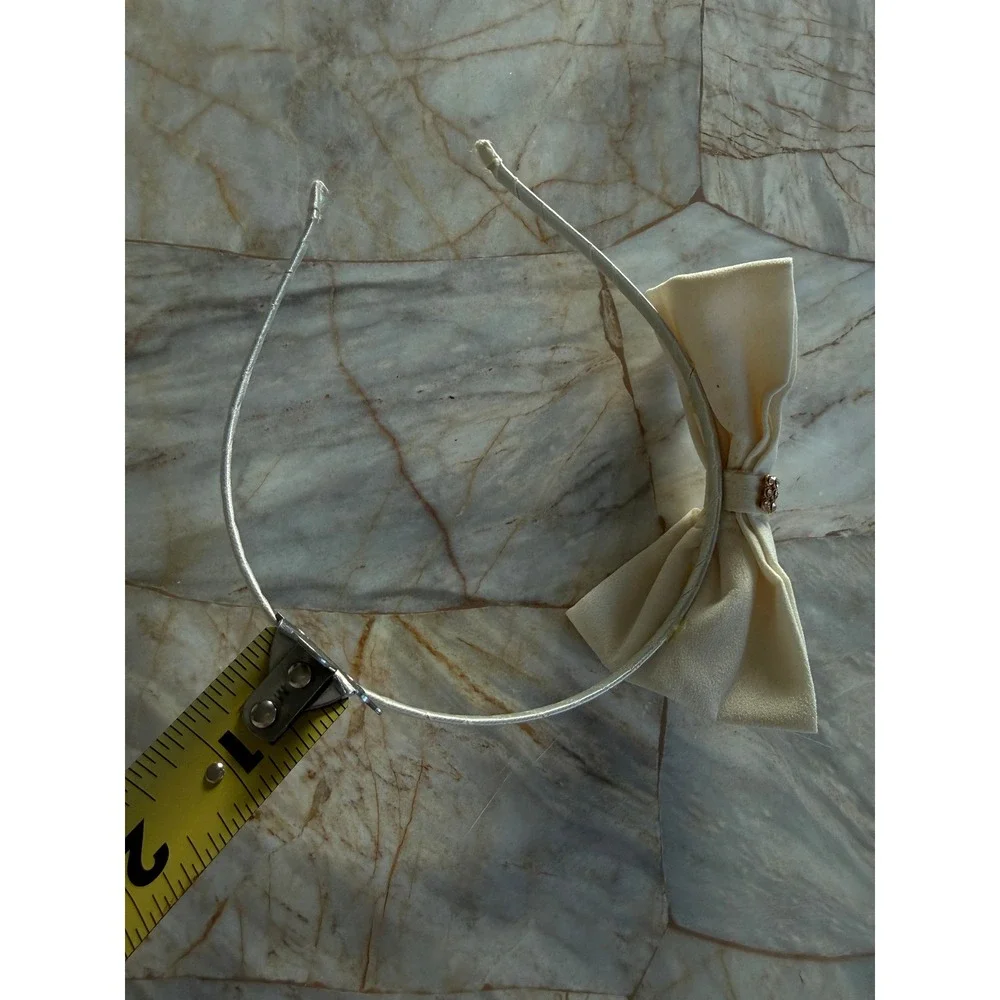 Cream Fabric Bow Headband with Rhinestone Center Classic Elegant Hair Accessory
